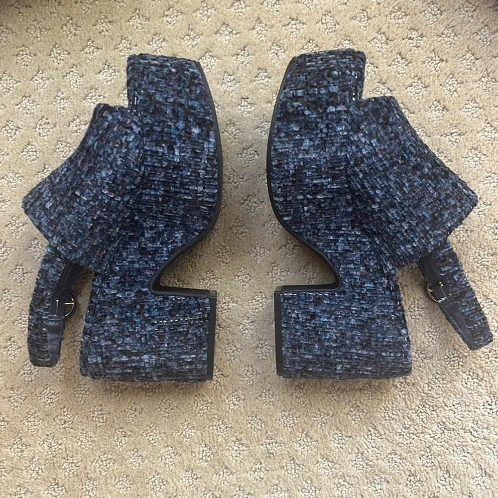 Funky high platforms navy, gray, light blue,  black velvet. Gorgeous. Unworn.